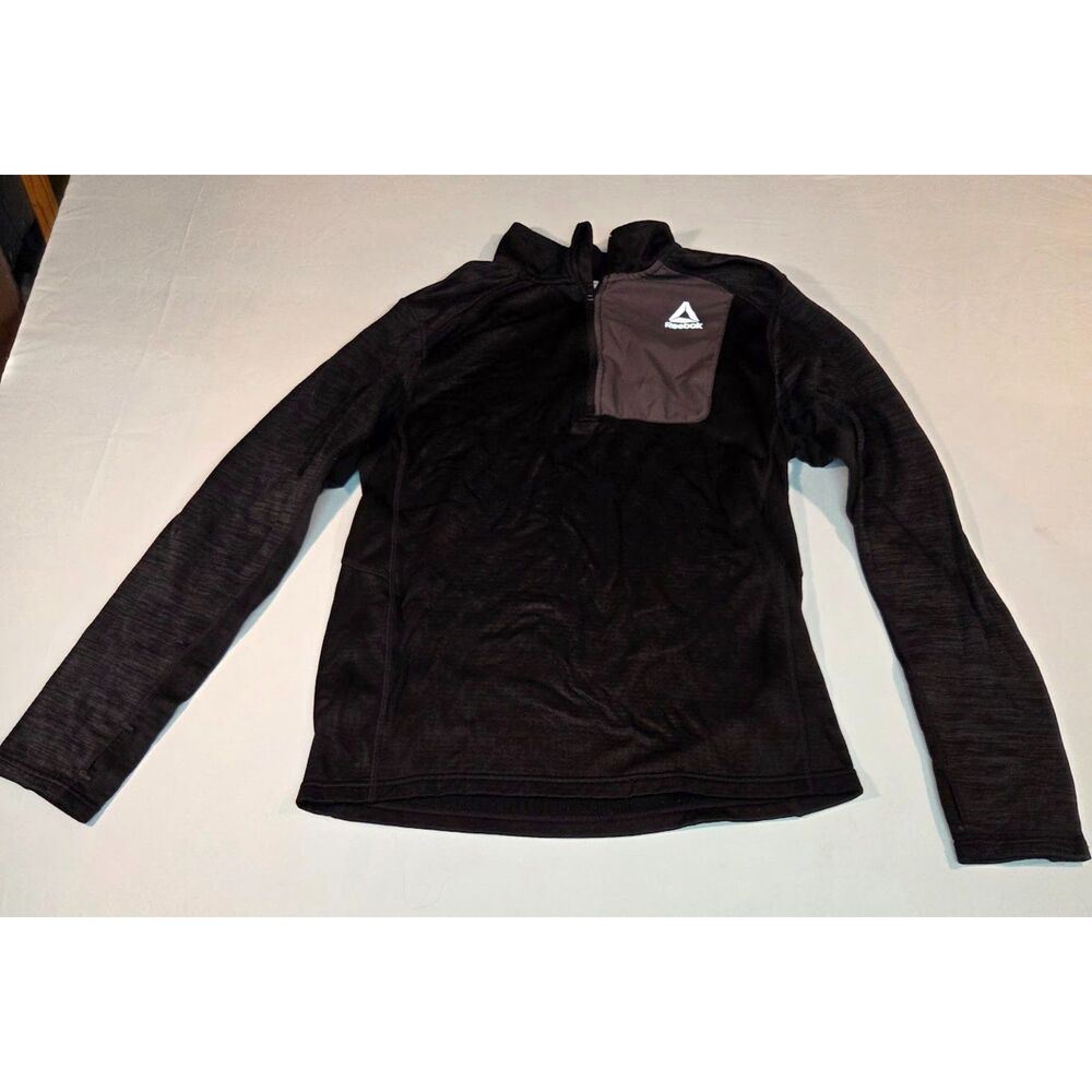 Reebok Black 1/4 Zip Pullover Large Athletic Running Top Reflective Size M